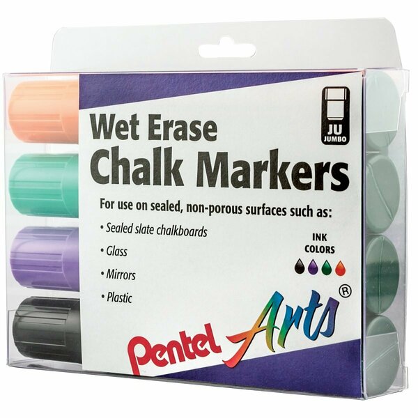 Pentel Jumbo Tip Wet Erase Markersg-Black, Green, Orange, & Violet, 4PK SMW56PC-4M1